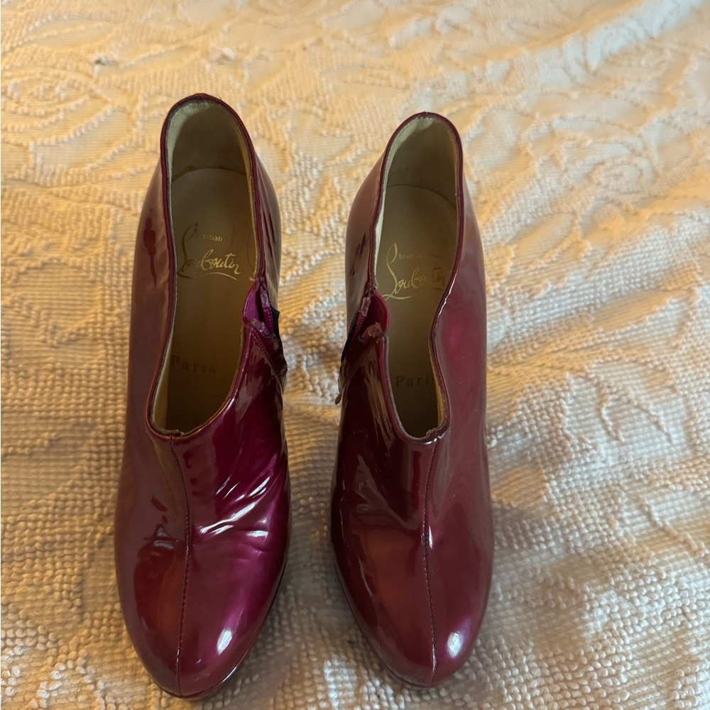 Christian Louboutin Maroon Leather High Heeled Booties